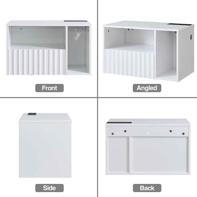 BuildHom Modern Matte White Fluted Floating Nightstand with Charging Station, NightStand with Drawers, Bedside with USB Ports and Outlets, Bedroom Furniture (Set of 2) - Image 9