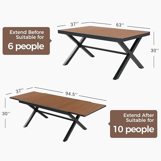Grand patio 7-Piece Outdoor Dining Set, 6 Leather-Look Wicker Swivel Patio Chairs & 1 Extendable Rectangular Dining Table, Brown - Image 5