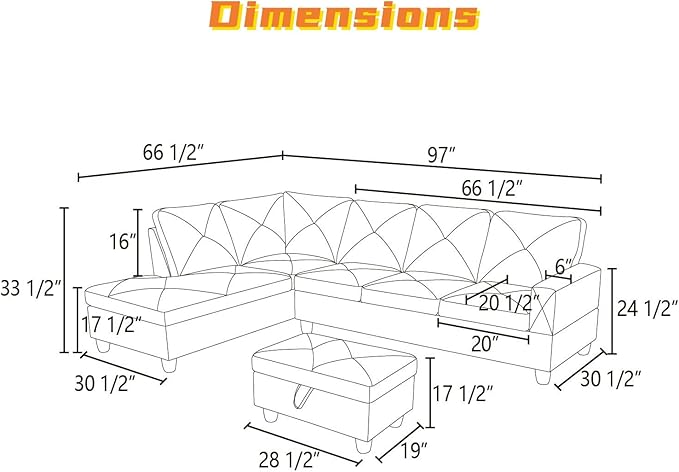 FONTOI L Shaped Sectional Couch with Otttoman, 97" Sectional Sofa for Living Room Flannel Modular Couches with Cup Holders for Bedroom, Apartments, Dark Grey