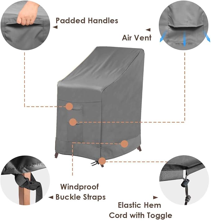 Vailge Stackable Patio Chair Cover,100% Waterproof Outdoor Chair Cover, Heavy Duty Lawn Patio Furniture Covers,Fits for 4-6 Stackable Dining Chairs,36"Lx28"Wx47"H,Grey - Image 5