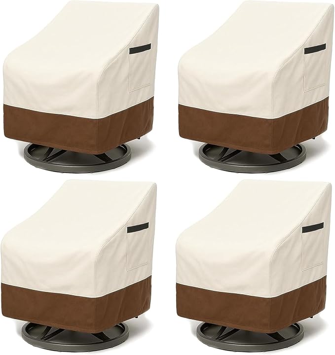 Outdoor Patio Chair Covers 4-Pack, Heavy Duty 600D Oxford Fabric, Weather Resistant Waterproof Furniture Protectors 26W x 27D x 34.3H inches, Beige and Brown by Unknown