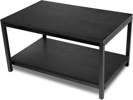 YSSOA 31x20x16 inch Home Table with Storage Shelf for Living Room and Office, Easy Assembly, Black, 2-Tier