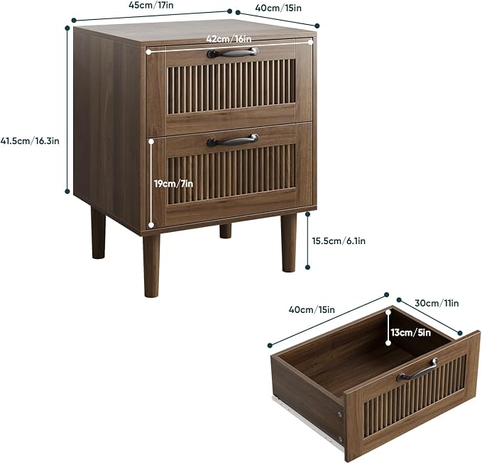 Kiasthome Wood Nightstand with 2 Drawers - Stylish Bedside Table for Bedroom, Functional End Table with Textured Front - Image 2