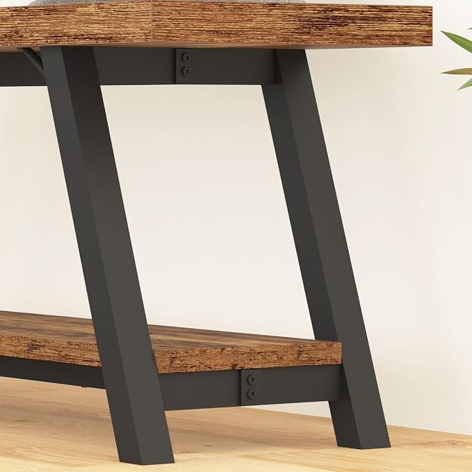 LVB Wood Bench, Industrial Storage Entryway Indoor Bench for Bedroom Hallway Living Room, Rustic Famhouse Wooden Metal Shoe Rack Accent Foyer Bench Seat for Entrance Sitting, Rustic Brown, 47 in Long - Image 7