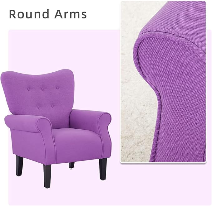 YOLENY Modern Accent Chair,High Back Armchair,Upholstered Fabric Button Single Sofa with Wooden Legs for Living Room, Bedroom, Club, Purple