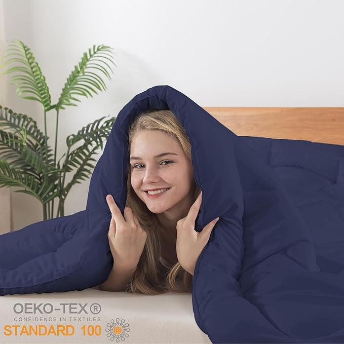 BedTreat Down Alternative Comforter Queen Duvet Insert with Corner Tabs, All Season Quilted Bed Comforter Box-Stitched Queen Comforter Blue，Machine Washable Microfiber Bedding