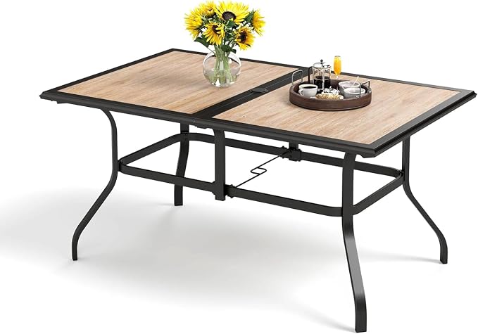 PHI VILLA Outdoor Dining Table for 6, 60" Metal Rectangle Metal Steel Table with Polywood Tabletop, Modern Long Furniture for Patio, Deck, Porch, Yard by PHIVILLA