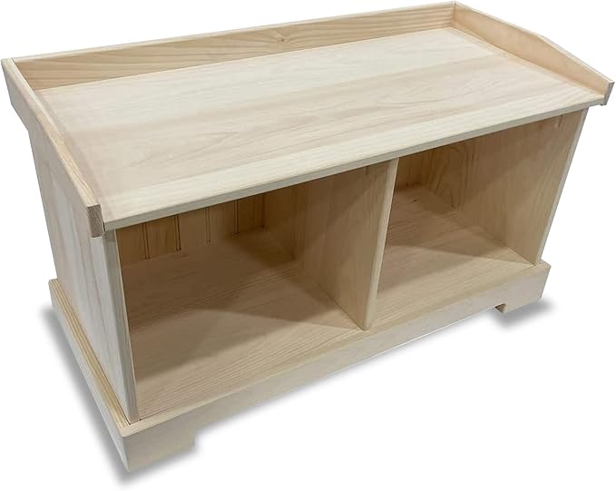 Peaceful Classics Rustic Pine Wooden Entryway Storage Bench, 36" W x 16.5" D x 20.5" H, Unfinished by PeacefulValley
