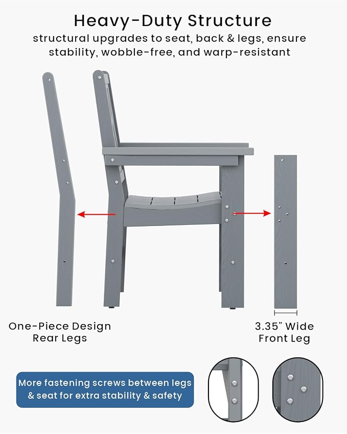 5-Piece Outdoor Dining Set, HDPE All-Weather Patio Table and Chairs Set for 4, Outdoor Patio Furniture Sets with Umbrella Hole for Outside, Deck, Backyard, Garden (Grey) - Image 5