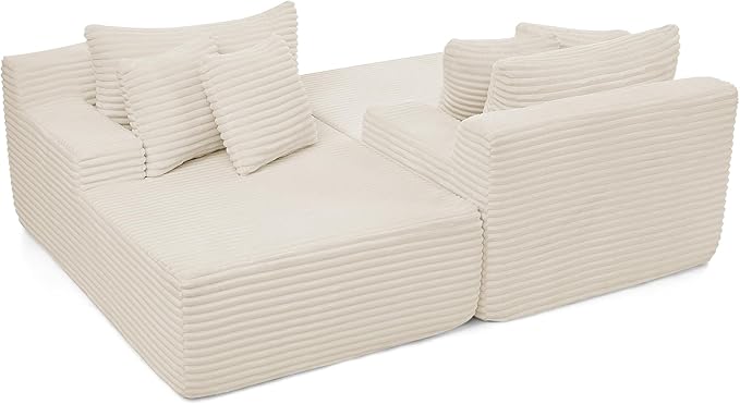Fluffy Corduroy Double Chaise Lounge Daybed 83-Inch Oversized Loveseat Sleeper Sofa Bed,Boneless Love Seat Recliner Sleeper Couch Full Foam Floor Cloud Sofa Chaise W/6 Pillows for Living Room Bedroom