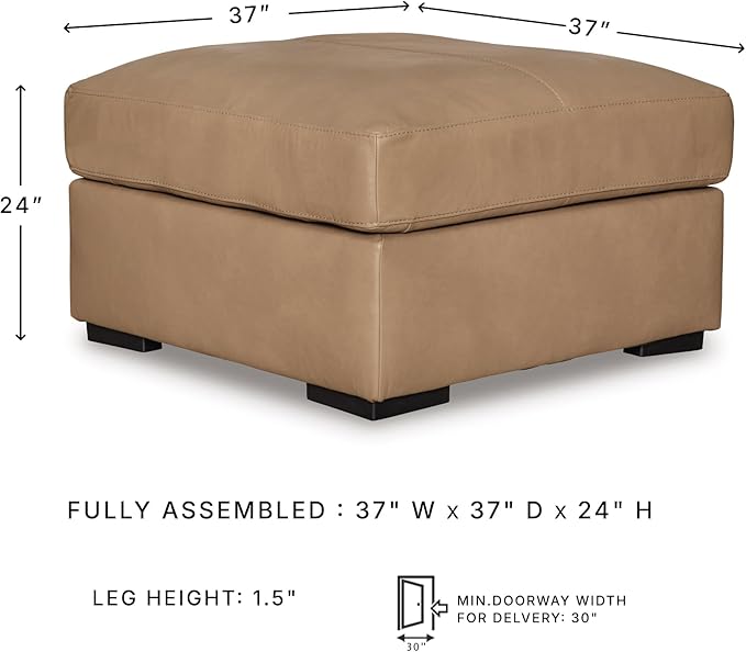 Signature Design by Ashley Bandon Contemporary Leather Match Upholstered Oversized Accent Ottoman, Light Brown