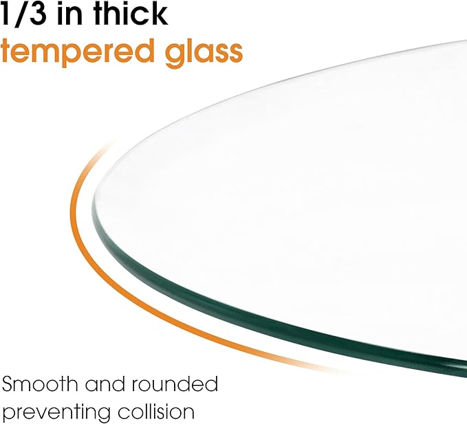 ivinta Round Glass Coffee Table, 31.5" Modern Center Table with Tempered Glass and MDF Legs for Living Room, Office, Tree (Natural Wood)