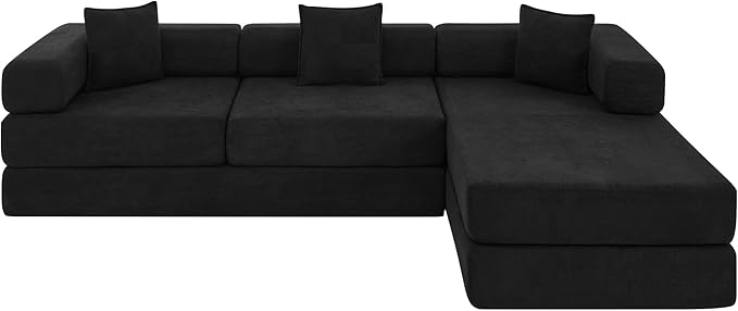 Eafurn L Shaped Convertible Sleeper Sofa Bed King Size Sleeper Sofabed, 7-in-1 DIY Combination Corduroy Folding Mattress Couch with Fixed-Shape Frame, Boneless Floor Sofa Couch