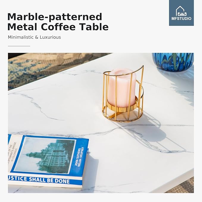 MFSTUDIO 6 Pieces Metal Patio Furniture Sets, 2 Swivel Chair, 1 Deep Seating 3-Seat Sofa, 2 Ottoman & 1 Marbling Coffee Table, All Weather 7 Seats Outdoor Conversation Set for Garden, Peacock Blue