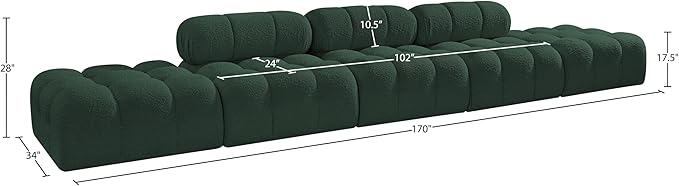 Meridian Furniture 611Green-S170A Ames Collection Modern | Contemporary Modular Sectional with Rich Green Boucle Fabric, Modular to Create Infinite Configurations, 170" W x 34" D x 28" H, Green