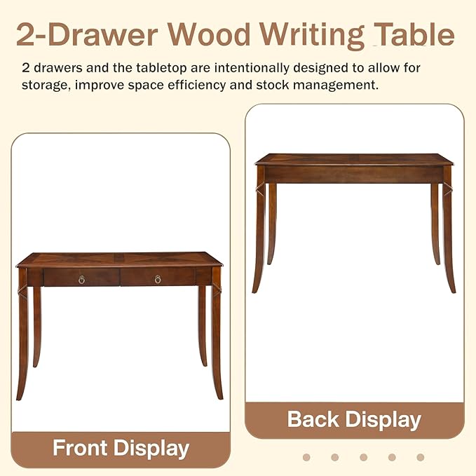 PADMA HOUSE Solid Wood Console Table with 2 Drawers, 46" L Tradional Sofa Table with Dual Hourglass Tabletop, Large Secretary Desk Entry Table for Home Office, 46.06 * 21.65 * 30.91in