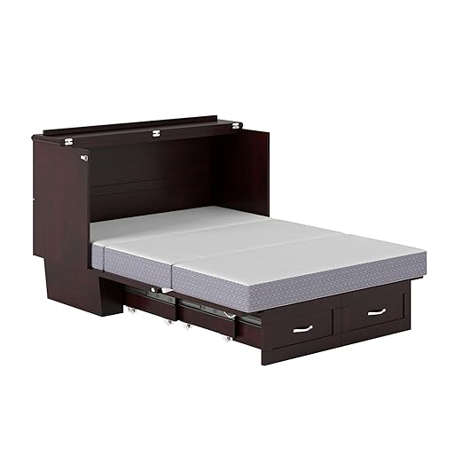 AFI, Chelsea Mid-Century Modern Full Wood Murphy Bed Chest with 6" Mattress, Storage Drawer & Built-in USB Charger, Espresso