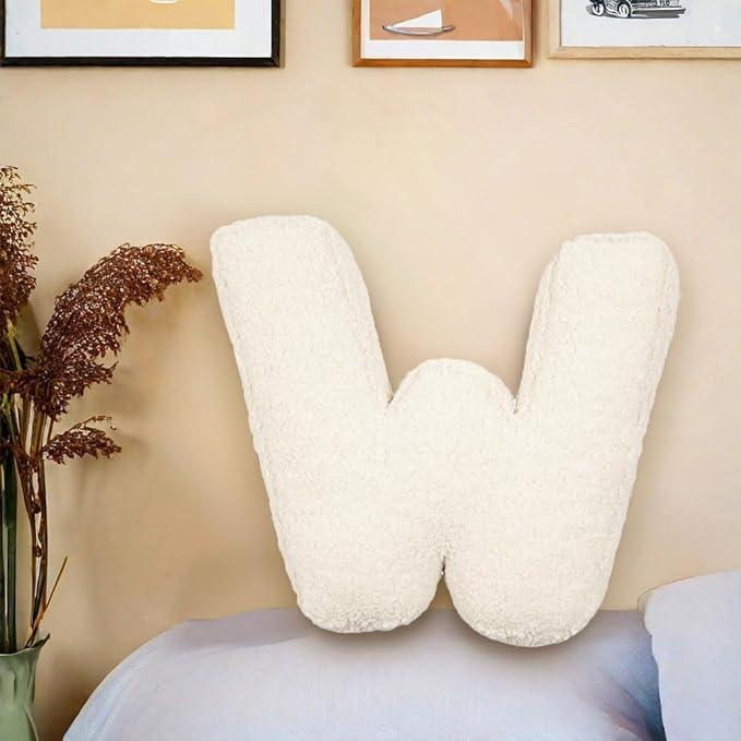 Letter Plush Pillow, Letter Hugging Throw Pillows, Decorative Initial Letter Shaped Throw Pillows for Bed Couch, Letter Pillows English Alphabet A to Z for Sofa Bedroom Living Room Decor (W)
