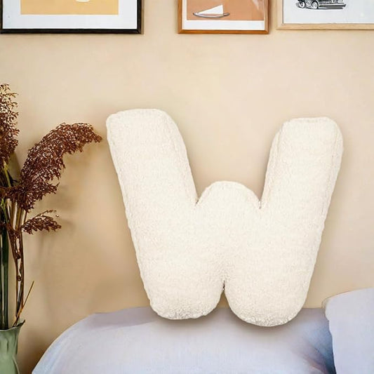 Letter Plush Pillow, Letter Hugging Throw Pillows, Decorative Initial Letter Shaped Throw Pillows for Bed Couch, Letter Pillows English Alphabet A to Z for Sofa Bedroom Living Room Decor (W)