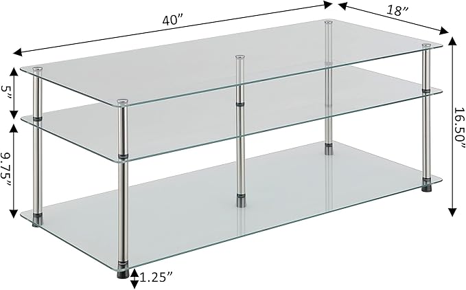 Convenience Concepts Designs2Go Classic Glass 3 Tier Coffee Table, Glass