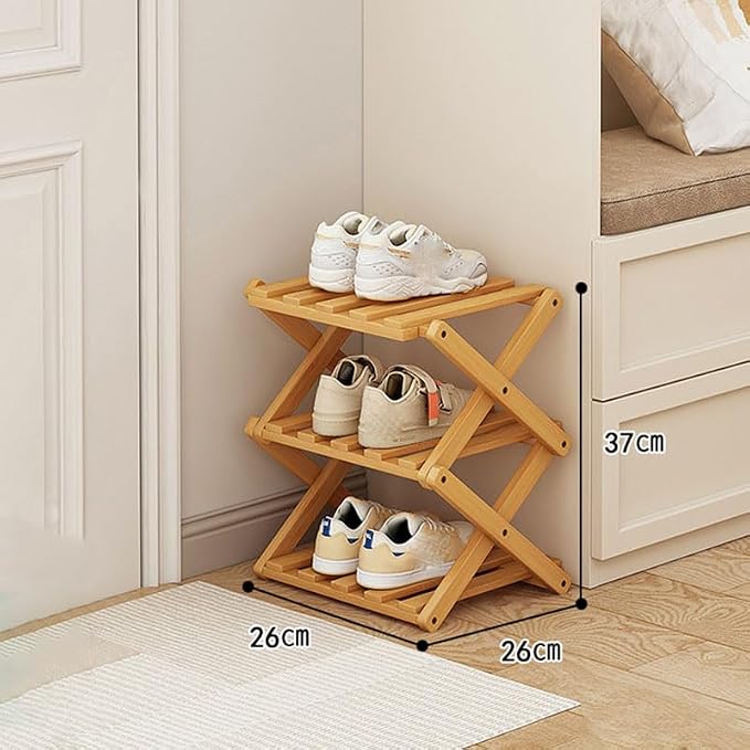YYW Shoe Rack, Foldable Bamboo Shoes Shelf, Freestanding Shoe Storage Organiser for Entryway, Hallway, Bedroom, Closet (Wood Color, 3 Layers) - Image 2