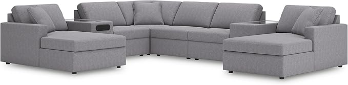 Signature Design by Ashley Modern Modmax Stain Resistant 8-Piece Double Chaise Sectional with Audio and Storage Consoles, Gray