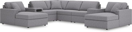 Signature Design by Ashley Modern Modmax Stain Resistant 8-Piece Double Chaise Sectional with Audio and Storage Consoles, Gray