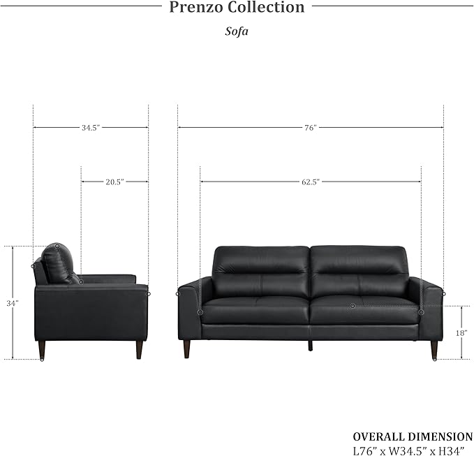 Lexicon 3 Piece Living Room Furniture Sets,Top Grain Leather Match Living Room Sofa Set, Track Arms, Solid Wood Legs, Comfy Couches Including Chair, Loveseat & Sofa, 3 Pieces, Black