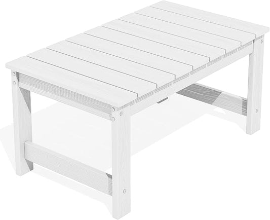 SERWALL Outdoor Coffee Table with 1.69" Umbrella Hole, HDPE Patio Coffee Table for Outside, Rectangle, White by SERWALL