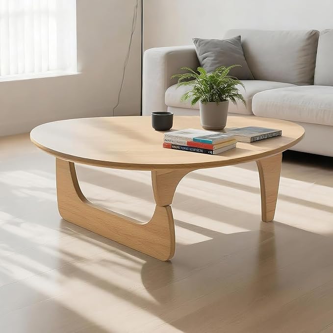 Solid Wooden Modern Triangle Coffee Table: Unique Funky Coffee Tables for Living Room, Oval Mid-Century Irregular Abstract Tea Tables for Patio Office Balcony Bedroom (Natural, 35" L x 24" W x 16" H)