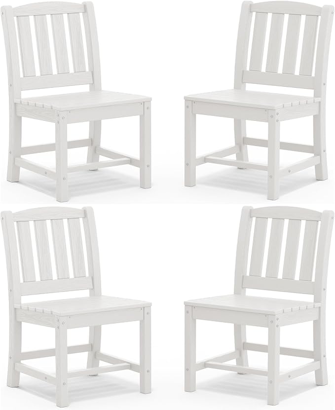 SERWALL Outdoor Dining Chairs Set of 4, All-Weather HDPE Patio Armless Chairs Suitable Outdoor Dining Table, White by SERWALL
