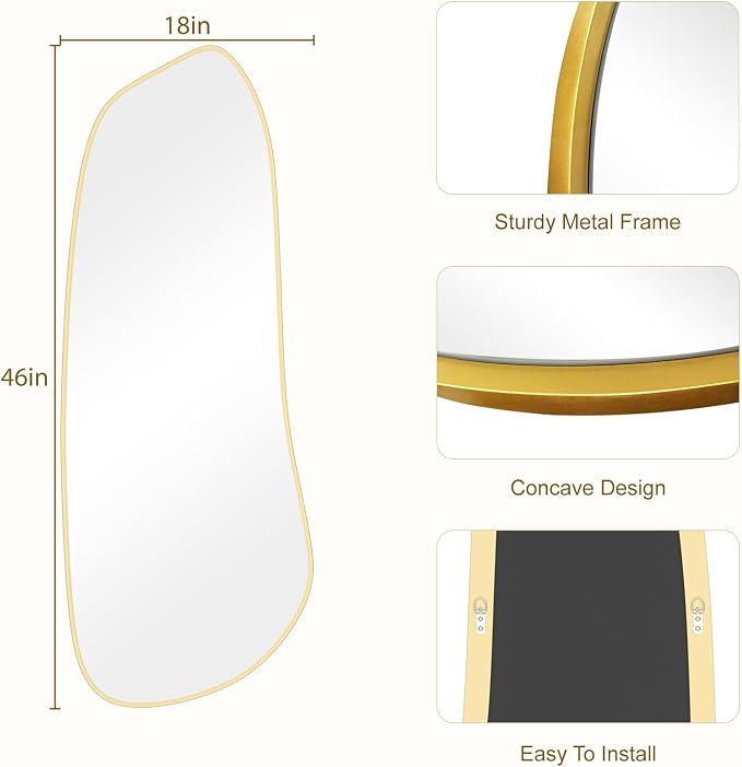 WallBeyond Irregular Wall Mirror, Asymmetrical Mirror Wall Mounted with Gold Framed for Living Room, Bathroom, Bedroom, Entryway Wall Decor, 46"×18", Gold - Image 4