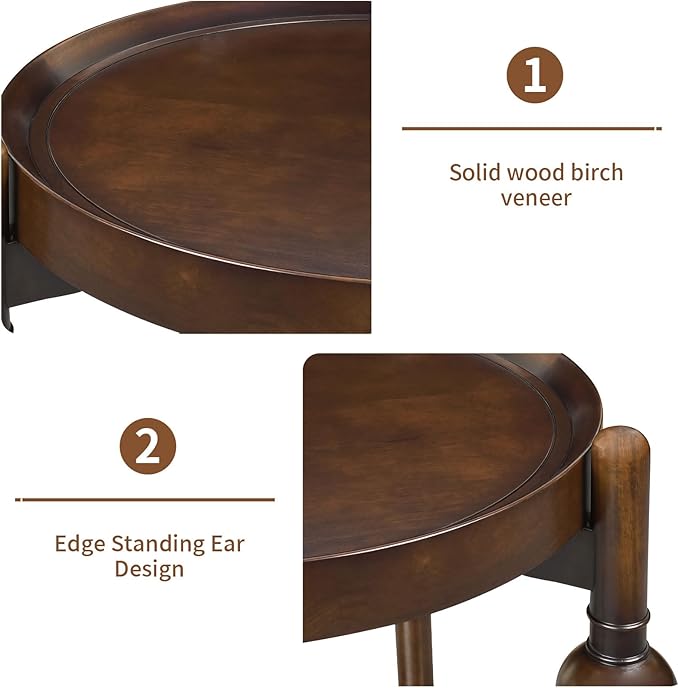 LKTART Nesting End Table for Living Room,Round Solid Wood Frame Nest Side Tables with Storage,Retro Accent Center Table for Small Space Apartment (25''D×24''H-Dark Brown)