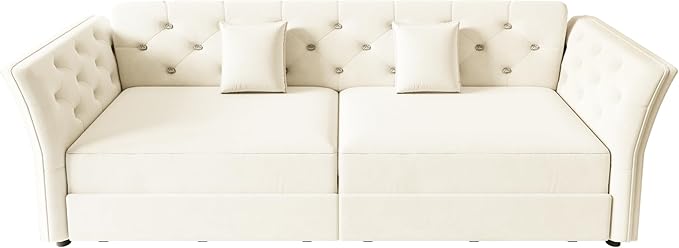 ERYE 3-in-1 Foldable Sleeper Sofa Bed Velvet Fabric Loveseat Sofabed, 74-Inch Queen Loveseat Convertible Pull Out Sleeper Couch Bed with Flower Tufted Accent, Easy Assemble