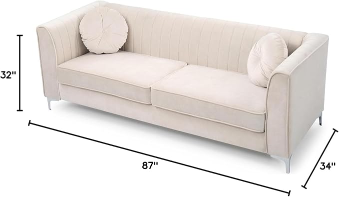 Glory Furniture Delray Velvet Upholstered Sofa in Ivory/Chrome Legs