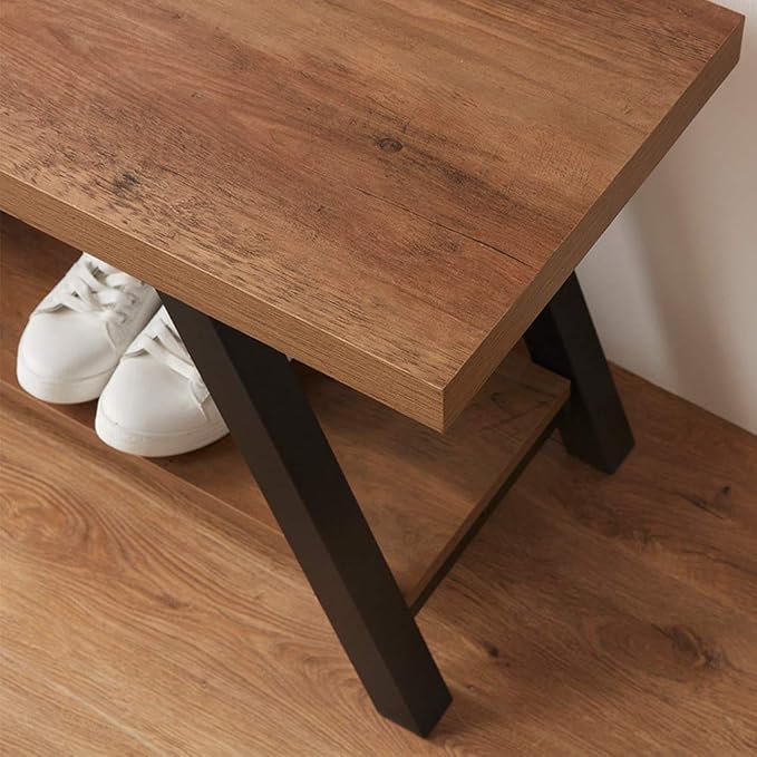 LVB Industrial Entryway Bench, Wood and Metal Storage Bench for Living Dining Room, Farmhouse Indoor Entry Way Shoe Benches Seat, Rustic Oak, 47 Inch Long - Image 4