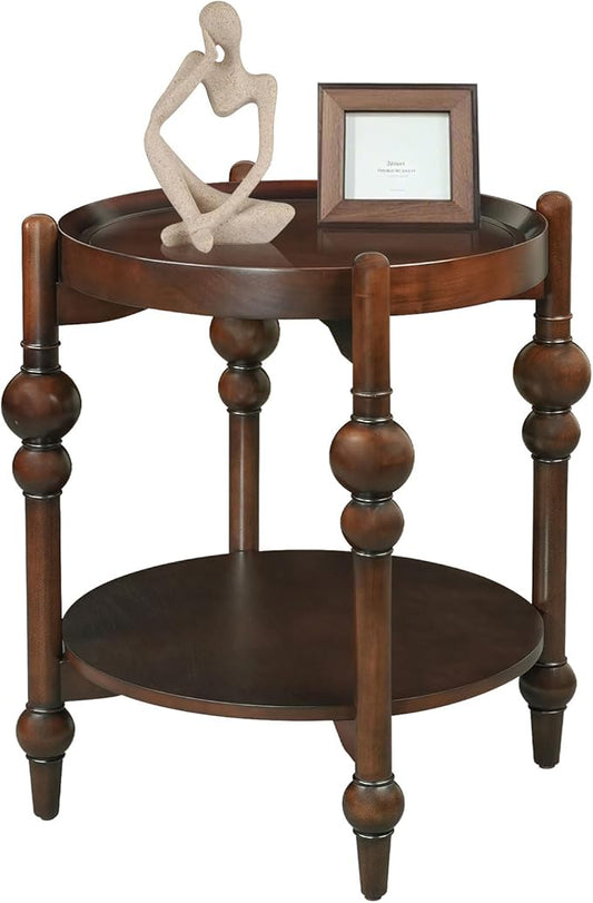 LKTART Nesting End Table for Living Room,Round Solid Wood Frame Nest Side Tables with Storage,Retro Accent Center Table for Small Space Apartment (25''D×24''H-Dark Brown)