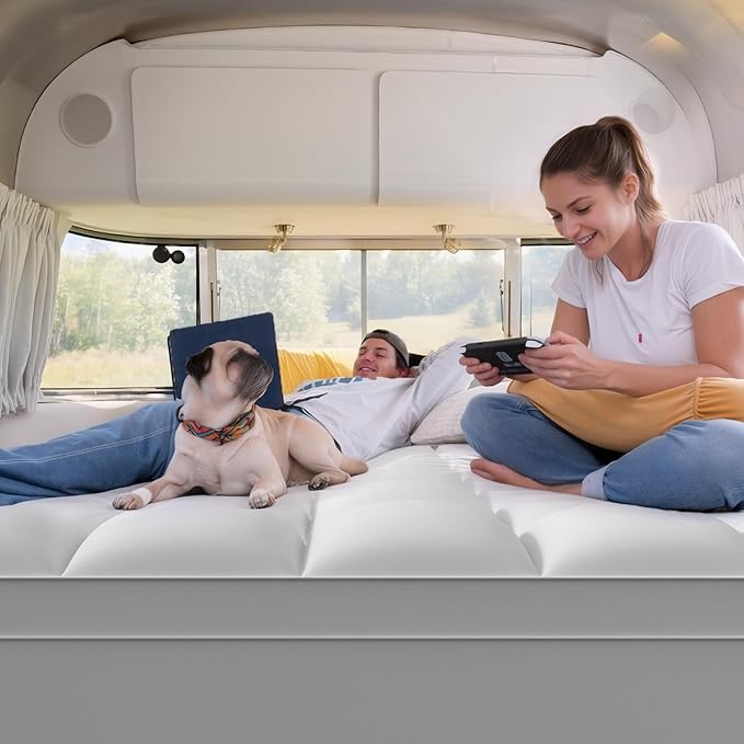 ELEMUSE RV King Mattress Topper for Back Pain, Extra Thick Mattress Pad Cover, Plush Soft Pillowtop with Elastic Deep Pocket, Overfilled Down Alternative Filling