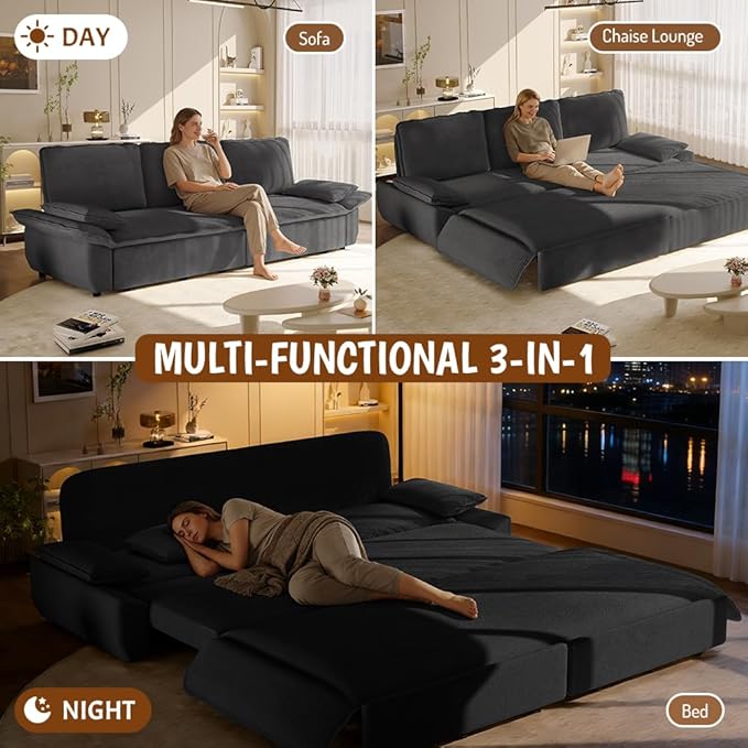 KEIKI 94.5" King 3-in-1 Sleeper Sofa, Oversized Pull-Out Couch with Cloud Comfort & Reclining Back, Corduroy Convertible Loveseat for Office, RV & Guest-Ready Spaces