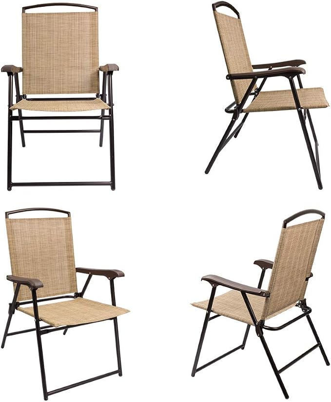 Devoko Patio Folding Chair Deck Sling Chair Camping Garden Pool Beach Using Chairs Space Saving Set of 2 (Beige) - Image 4