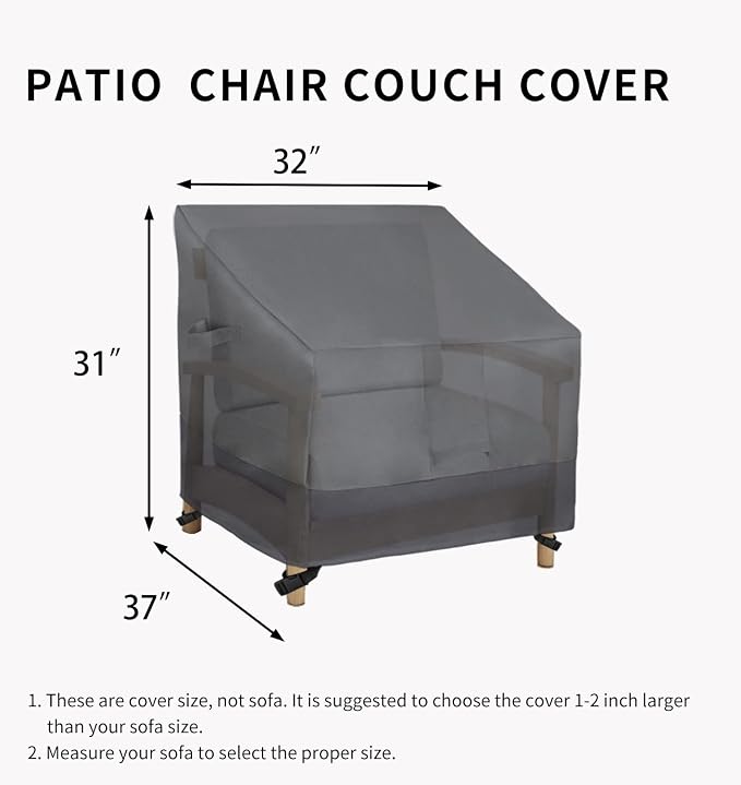 Easy-Going Outdoor Chair Cover Waterproof, Heavy Duty Patio Chair Cover, Windproof Outdoor Furniture Cover with Air Vent (2 Pack-32Wx37Dx31H inch, Gray/Dark Gray) - Image 6