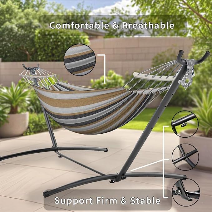 ANAGOO Double Hammock, Heavy Duty Portable, 500 lb Weight Capacity, Perfect for Both Indoors and Outdoors, 2 Person Hammock with Carrying Bag, Coffee - Image 5