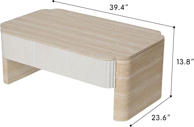 39" Lift Top Coffee Table with Hidden Storage, Faux Marble Lift Pull Up Tabletop for Living Room, Modern Wooden Rectangular Coffee Table, Beige Mars Pattern