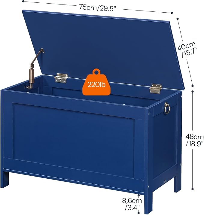 HOOBRO Toy Box, Retro Wooden Look Storage Chest with Safety Hinge, Entryway Storage Bench Supports 220 lb, 29.9 x 15.7 x 18.9 Inches Toy Chest Organizer, Easy Assembly (Blue) BU75CW01G1 - Image 3