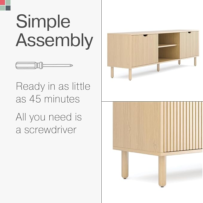 Stead Contemporary Fluted TV Stand, 70 Inches TV Media Console, Supports 32 to 80" TVs, Media Console Cabinet for Living Room and Bedrooms, Soft-Close Cabinet Doors (Light Oak) - Image 4