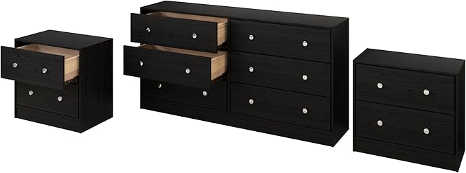 HOME DESIGN Altoona 3-Piece Bedroom Set with Dresser and Two Nightstands, Black