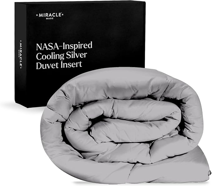 Miracle Made All-Season Duvet Insert Comforter – Silver-Treated Breathable Cotton Fabric, Pet Hair Resistant, Cool-to-The-Touch Bedding – Fits Full/Queen Bed Cover, Stone