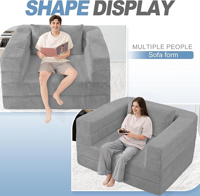 Futon Sofa Bed with Pillow, 3-in-1 Sleeper Sofa Bed with Removable Cover, Convertible Floor Sofa Bed, No Assembly Boneless Couch for Living Room, Bedroom