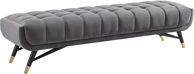 Modway Adept Mid-Century Modern Velvet Upholstered Tufted Accent Bench in Gray