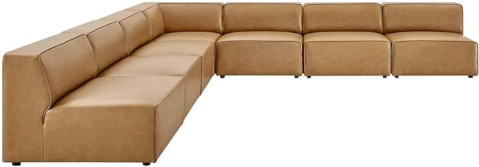 Modway Mingle Vegan Leather 7-Piece Sectional Sofa in Tan